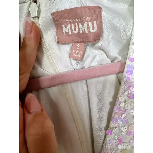 NEW Show Me Your Mumu Kidman Long-Sleeve Sequin Mini Dress in White Size Small